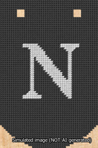A simulated image of the stitched needlepoint design: Banner 13m Curved N White on Black. Not A.I. generated.