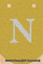 A simulated image of the stitched needlepoint design: Banner 13m Curved N White on Yellow. Not A.I. generated.