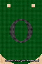 A simulated image of the stitched needlepoint design: Banner 13m Curved O Black on Green. Not A.I. generated.