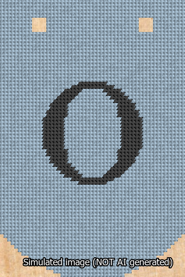 A simulated image of the stitched needlepoint design: Banner 13m Curved O Black on Light Blue. Not A.I. generated.