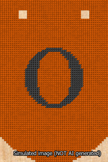 A simulated image of the stitched needlepoint design: Banner 13m Curved O Black on Orange. Not A.I. generated.