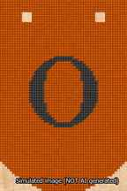 A simulated image of the stitched needlepoint design: Banner 13m Curved O Black on Orange. Not A.I. generated.