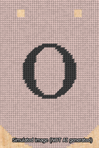 A simulated image of the stitched needlepoint design: Banner 13m Curved O Black on Pink. Not A.I. generated.