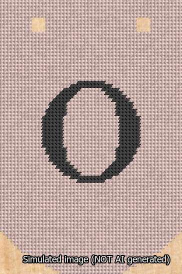 A simulated image of the stitched needlepoint design: Banner 13m Curved O Black on Pink. Not A.I. generated.