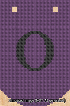 A simulated image of the stitched needlepoint design: Banner 13m Curved O Black on Purple. Not A.I. generated.