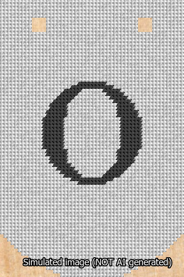 A simulated image of the stitched needlepoint design: Banner 13m Curved O Black on White. Not A.I. generated.