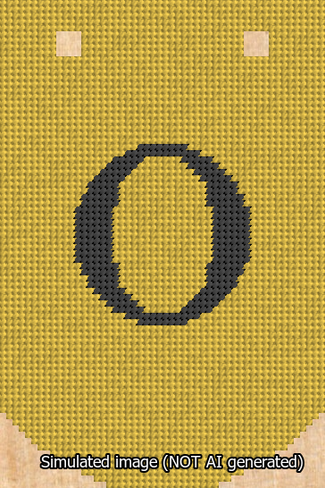 A simulated image of the stitched needlepoint design: Banner 13m Curved O Black on Yellow. Not A.I. generated.