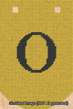 A simulated image of the stitched needlepoint design: Banner 13m Curved O Black on Yellow. Not A.I. generated.