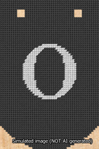 A simulated image of the stitched needlepoint design: Banner 13m Curved O White on Black. Not A.I. generated.