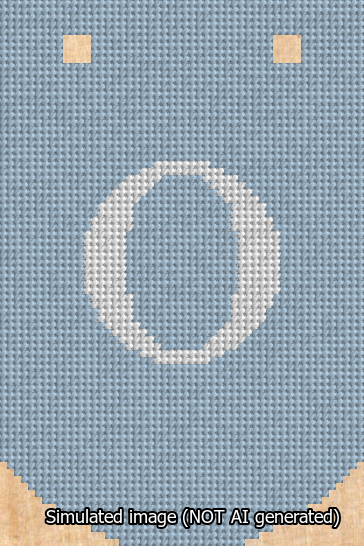 A simulated image of the stitched needlepoint design: Banner 13m Curved O White on Light Blue. Not A.I. generated.