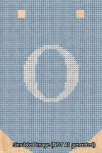 A simulated image of the stitched needlepoint design: Banner 13m Curved O White on Light Blue. Not A.I. generated.
