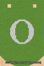A simulated image of the stitched needlepoint design: Banner 13m Curved O White on Light Green. Not A.I. generated.