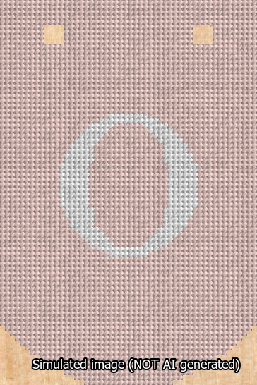 A simulated image of the stitched needlepoint design: Banner 13m Curved O White on Pink. Not A.I. generated.