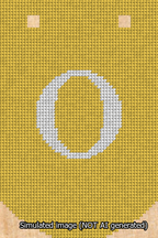 A simulated image of the stitched needlepoint design: Banner 13m Curved O White on Yellow. Not A.I. generated.