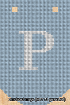 A simulated image of the stitched needlepoint design: Banner 13m Curved P White on Light Blue. Not A.I. generated.