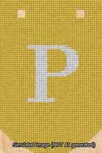 A simulated image of the stitched needlepoint design: Banner 13m Curved P White on Yellow. Not A.I. generated.