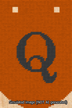 A simulated image of the stitched needlepoint design: Banner 13m Curved Q Black on Orange. Not A.I. generated.