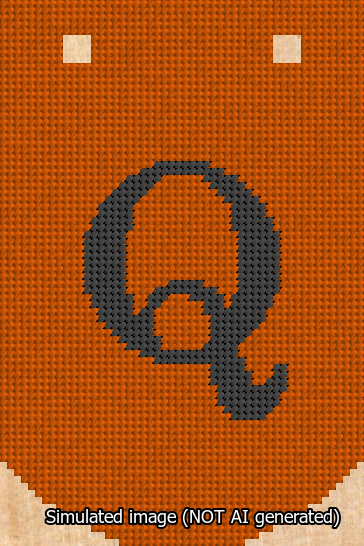 A simulated image of the stitched needlepoint design: Banner 13m Curved Q Black on Orange. Not A.I. generated.