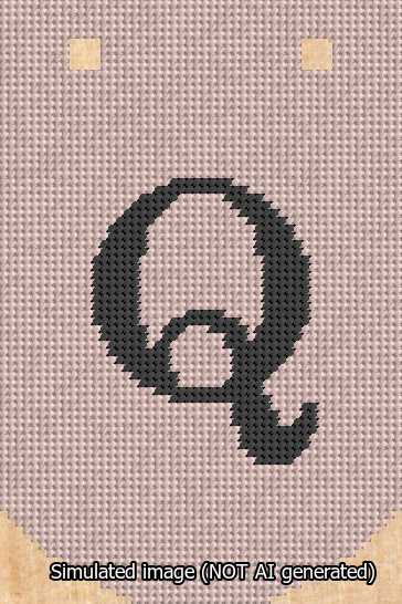 A simulated image of the stitched needlepoint design: Banner 13m Curved Q Black on Pink. Not A.I. generated.