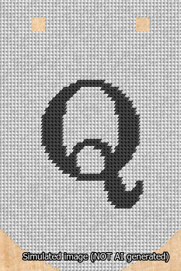 A simulated image of the stitched needlepoint design: Banner 13m Curved Q Black on White. Not A.I. generated.