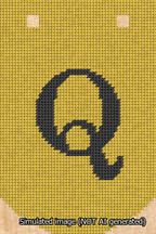 A simulated image of the stitched needlepoint design: Banner 13m Curved Q Black on Yellow. Not A.I. generated.