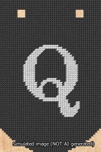 A simulated image of the stitched needlepoint design: Banner 13m Curved Q White on Black. Not A.I. generated.