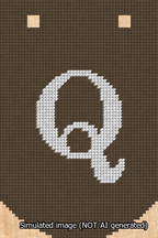 A simulated image of the stitched needlepoint design: Banner 13m Curved Q White on Brown. Not A.I. generated.