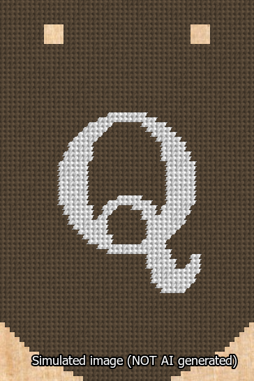 A simulated image of the stitched needlepoint design: Banner 13m Curved Q White on Brown. Not A.I. generated.