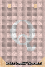 A simulated image of the stitched needlepoint design: Banner 13m Curved Q White on Pink. Not A.I. generated.