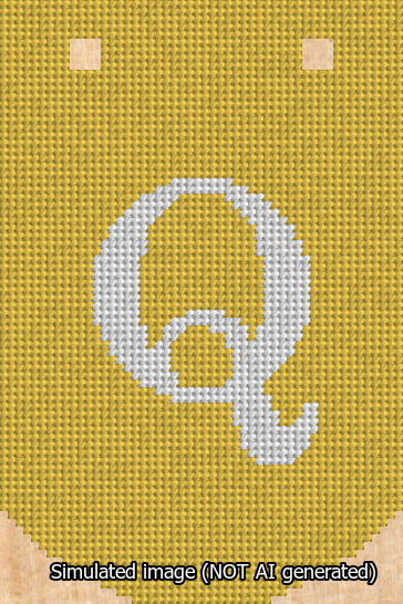 A simulated image of the stitched needlepoint design: Banner 13m Curved Q White on Yellow. Not A.I. generated.