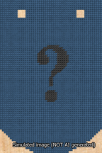 A simulated image of the stitched needlepoint design: Banner 13m Curved Question Black on Blue. Not A.I. generated.