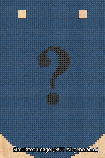 A simulated image of the stitched needlepoint design: Banner 13m Curved Question Black on Blue. Not A.I. generated.