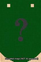 A simulated image of the stitched needlepoint design: Banner 13m Curved Question Black on Green. Not A.I. generated.