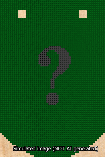 A simulated image of the stitched needlepoint design: Banner 13m Curved Question Black on Green. Not A.I. generated.