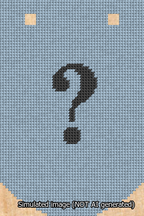 A simulated image of the stitched needlepoint design: Banner 13m Curved Question Black on Light Blue. Not A.I. generated.