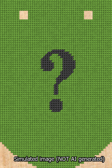 A simulated image of the stitched needlepoint design: Banner 13m Curved Question Black on Light Green. Not A.I. generated.