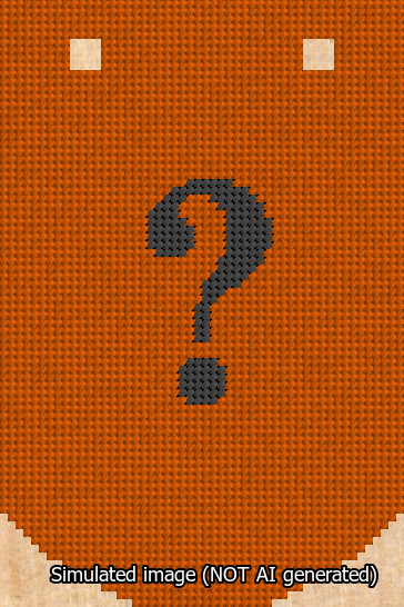 A simulated image of the stitched needlepoint design: Banner 13m Curved Question Black on Orange. Not A.I. generated.