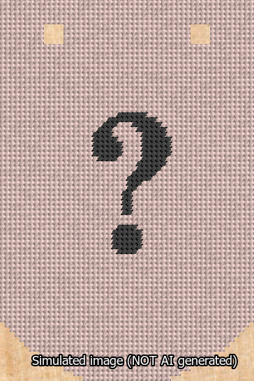 A simulated image of the stitched needlepoint design: Banner 13m Curved Question Black on Pink. Not A.I. generated.