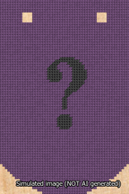 A simulated image of the stitched needlepoint design: Banner 13m Curved Question Black on Purple. Not A.I. generated.