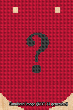 A simulated image of the stitched needlepoint design: Banner 13m Curved Question Black on Red. Not A.I. generated.