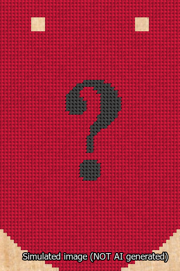 A simulated image of the stitched needlepoint design: Banner 13m Curved Question Black on Red. Not A.I. generated.