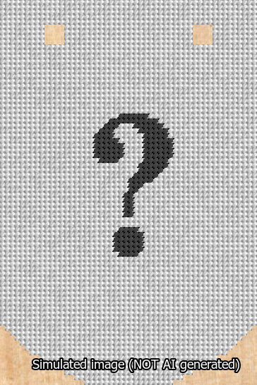 A simulated image of the stitched needlepoint design: Banner 13m Curved Question Black on White. Not A.I. generated.