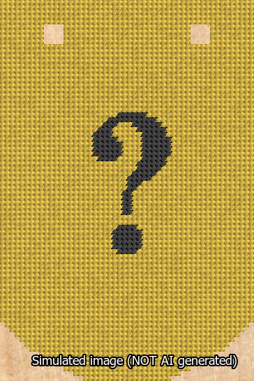 A simulated image of the stitched needlepoint design: Banner 13m Curved Question Black on Yellow. Not A.I. generated.
