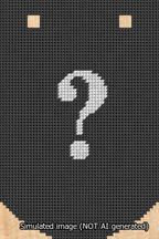 A simulated image of the stitched needlepoint design: Banner 13m Curved Question White on Black. Not A.I. generated.