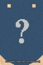 A simulated image of the stitched needlepoint design: Banner 13m Curved Question White on Blue. Not A.I. generated.