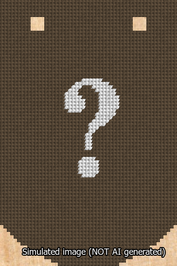A simulated image of the stitched needlepoint design: Banner 13m Curved Question White on Brown. Not A.I. generated.