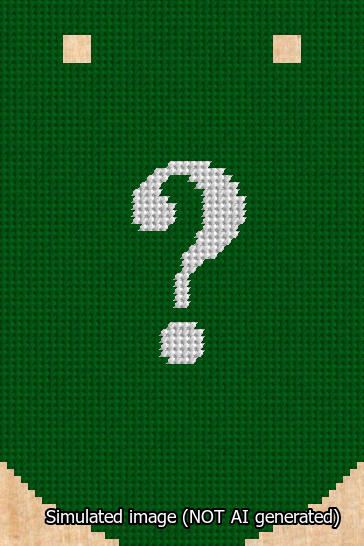 A simulated image of the stitched needlepoint design: Banner 13m Curved Question White on Green. Not A.I. generated.