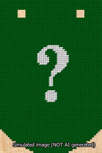 A simulated image of the stitched needlepoint design: Banner 13m Curved Question White on Green. Not A.I. generated.