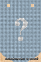 A simulated image of the stitched needlepoint design: Banner 13m Curved Question White on Light Blue. Not A.I. generated.