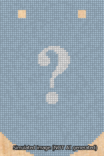 A simulated image of the stitched needlepoint design: Banner 13m Curved Question White on Light Blue. Not A.I. generated.
